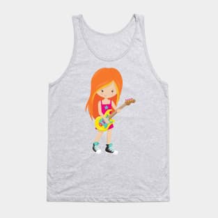 Rock Girl, Orange Hair, Guitar Player, Band, Music Tank Top